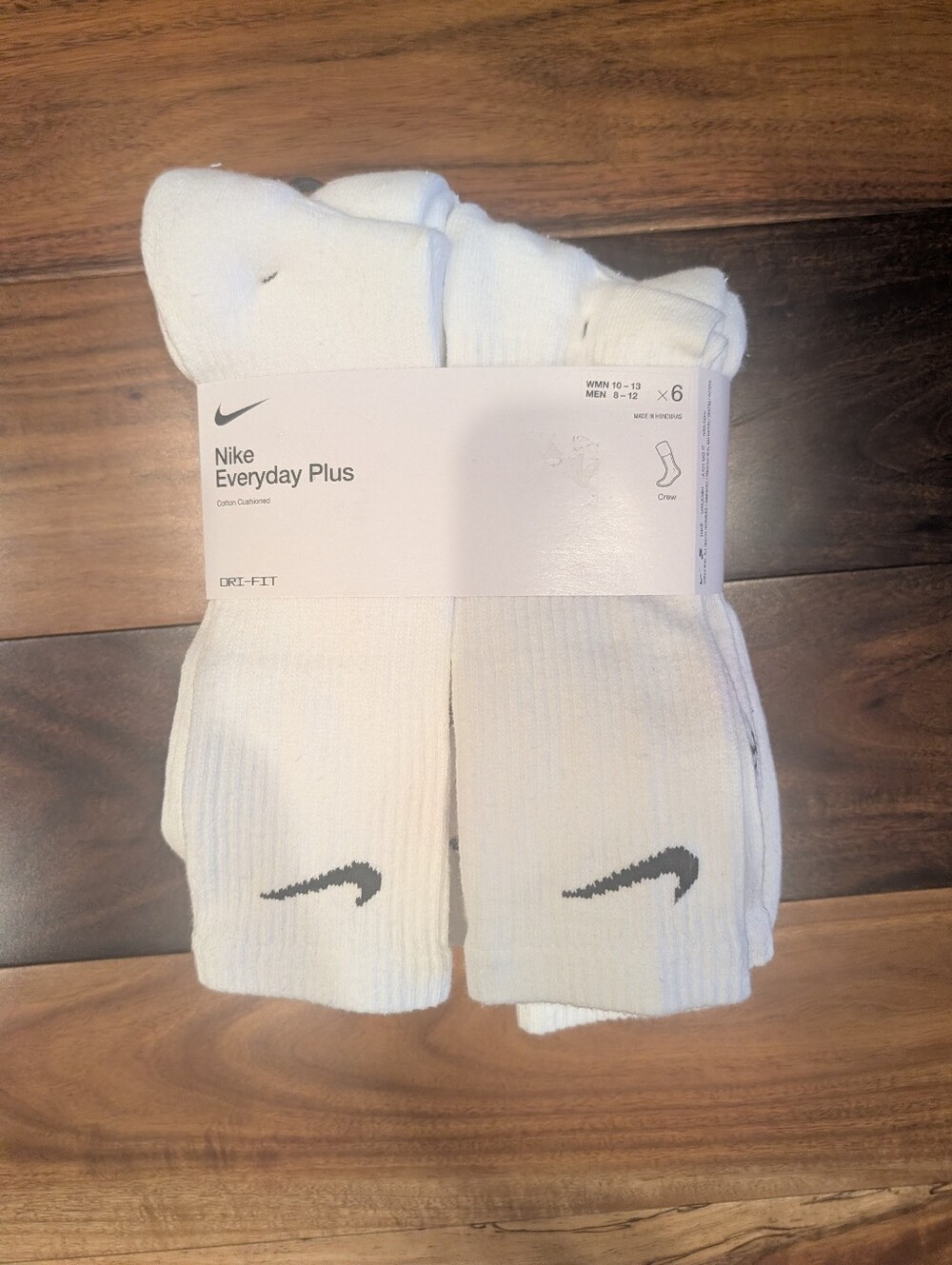 Nike White Crew Athletic Socks with Black Swoosh - 6 Pack